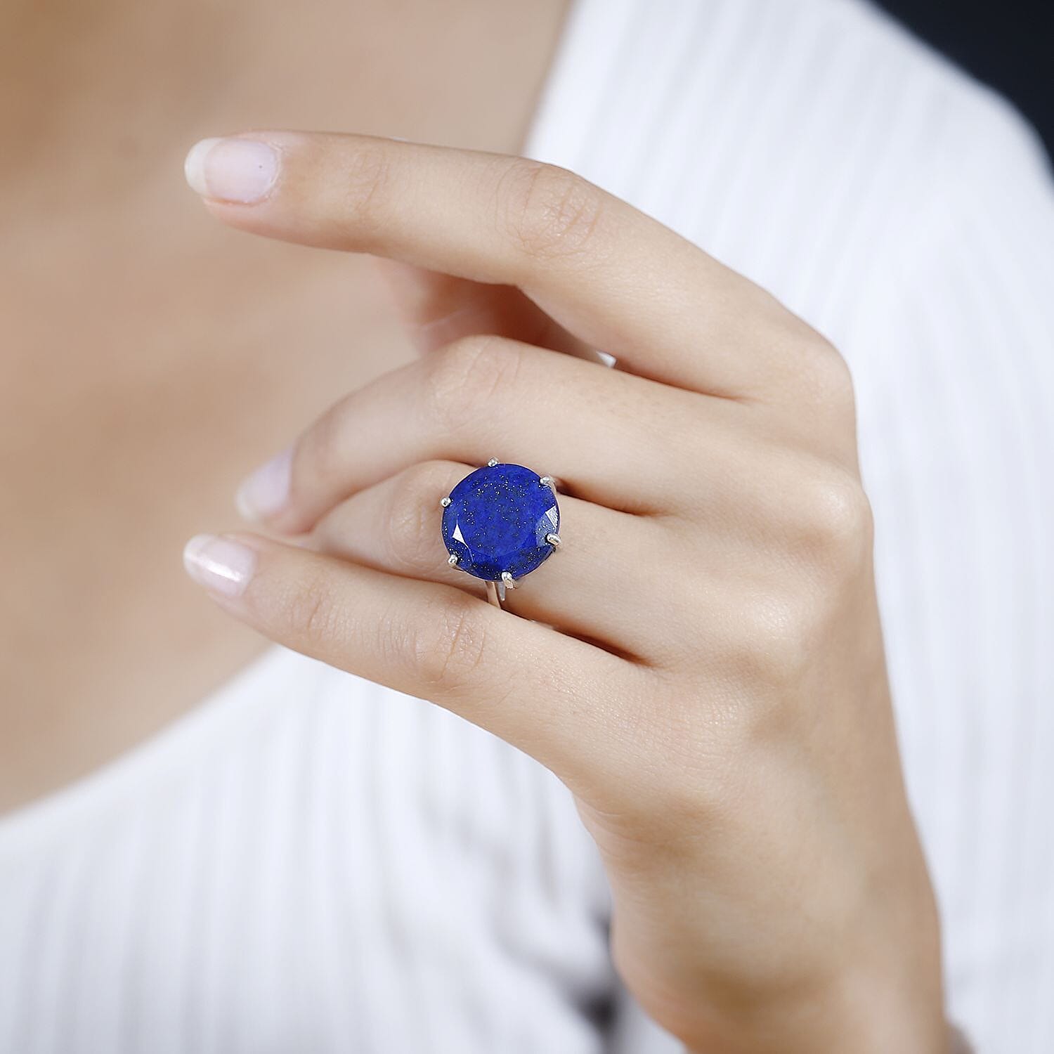 Lapis Lazuli Solitaire Ring in Platinum Overlay Sterling Silver 11.40  Ct.