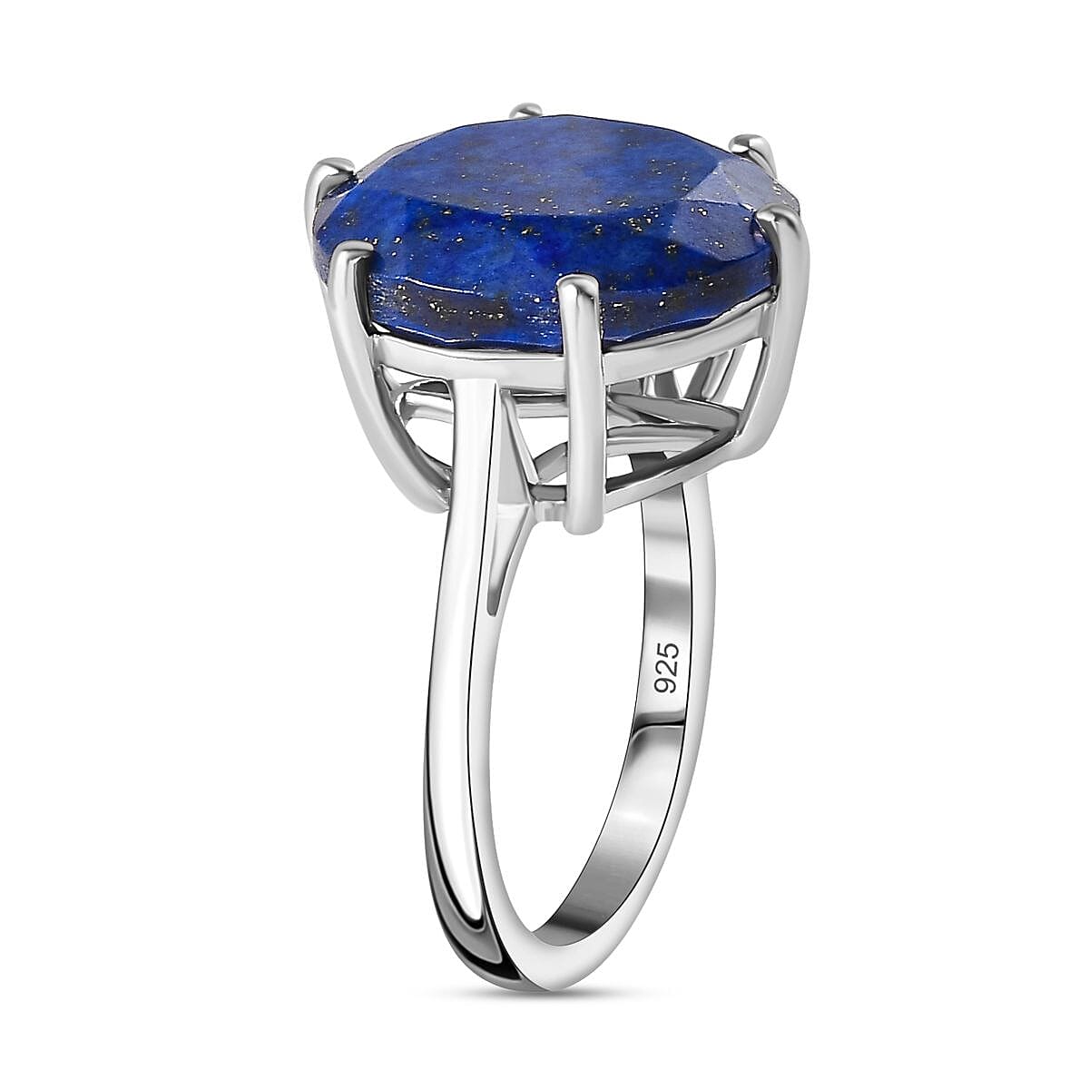 Lapis Lazuli Solitaire Ring in Platinum Overlay Sterling Silver 11.40  Ct.