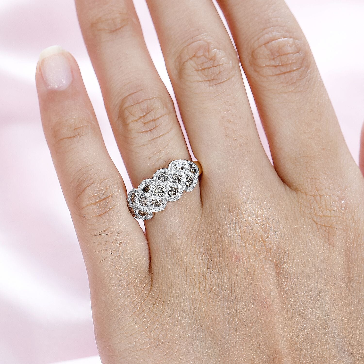 Designer Inspired - 9K Yellow Gold SGL Certified Natural Champagne & White Diamond Ring 1.00 Ct.