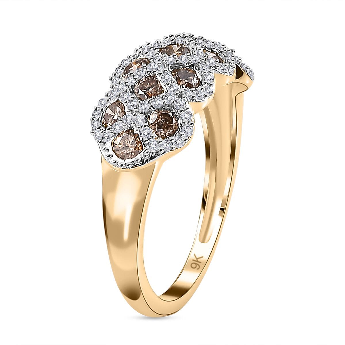 Designer Inspired - 9K Yellow Gold SGL Certified Natural Champagne & White Diamond Ring 1.00 Ct.