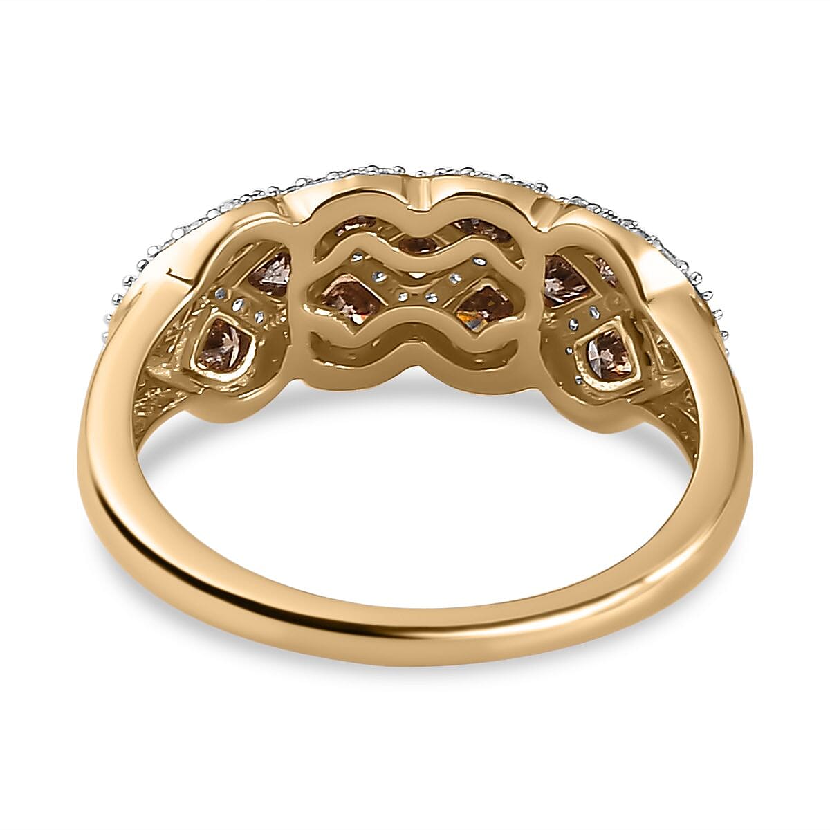 Designer Inspired - 9K Yellow Gold SGL Certified Natural Champagne & White Diamond Ring 1.00 Ct.