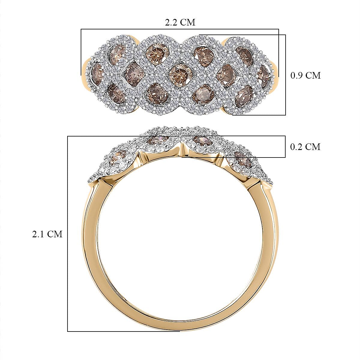 Designer Inspired - 9K Yellow Gold SGL Certified Natural Champagne & White Diamond Ring 1.00 Ct.