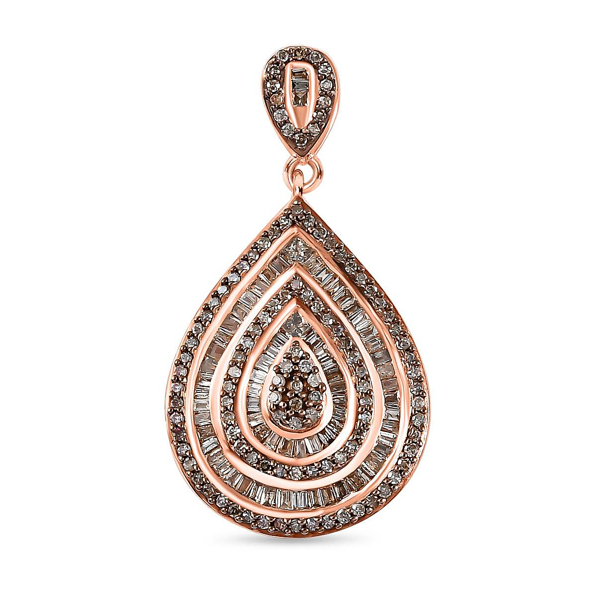 Red Carpet Collection - 1 Ct. Natural Champagne Diamond Drop Pendant in 18K Rose Gold Vermeil Plated Sterling Silver