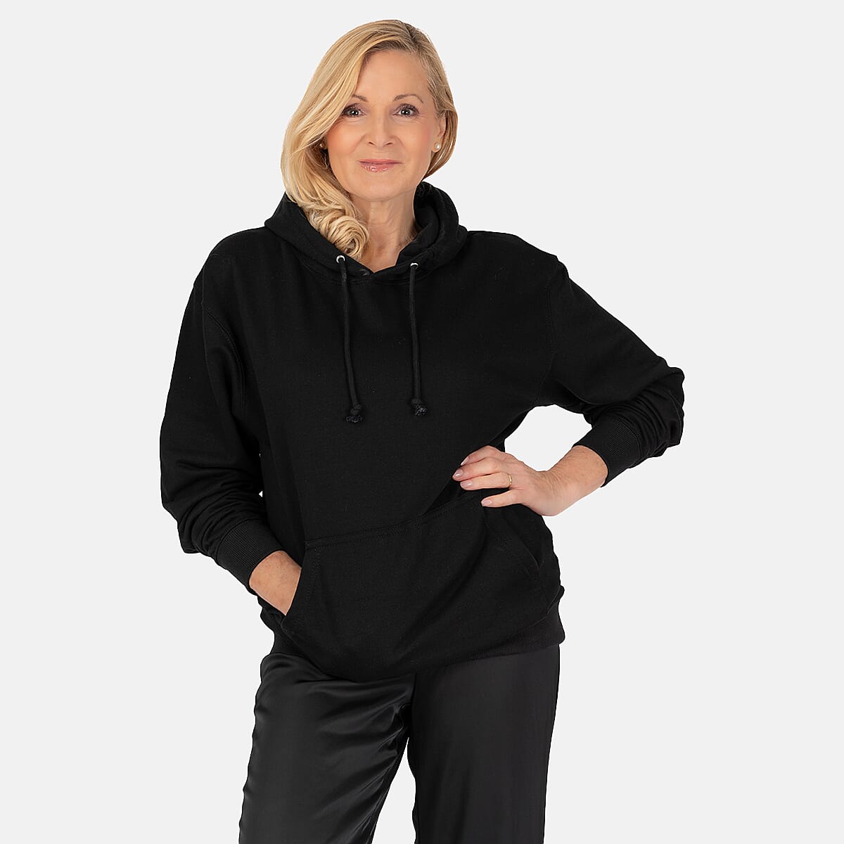 Front Pocket Cotton Hoodie (Size S) - Black