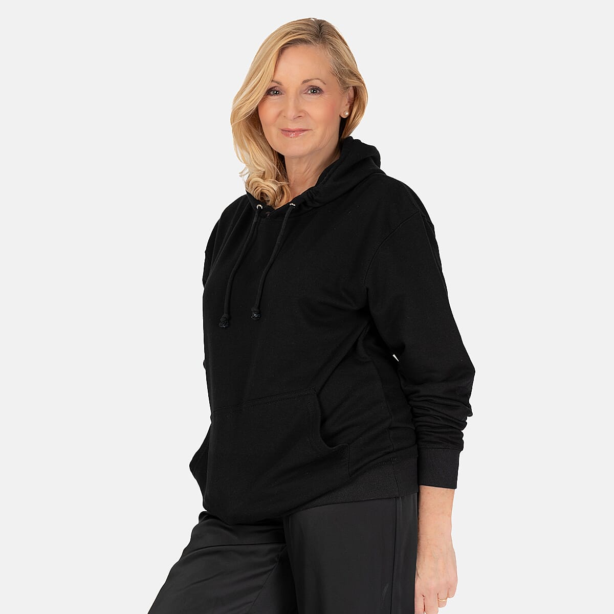 Front Pocket Cotton Hoodie (Size S) - Black