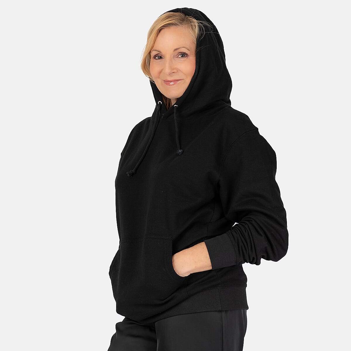 Front Pocket Cotton Hoodie (Size S) - Black