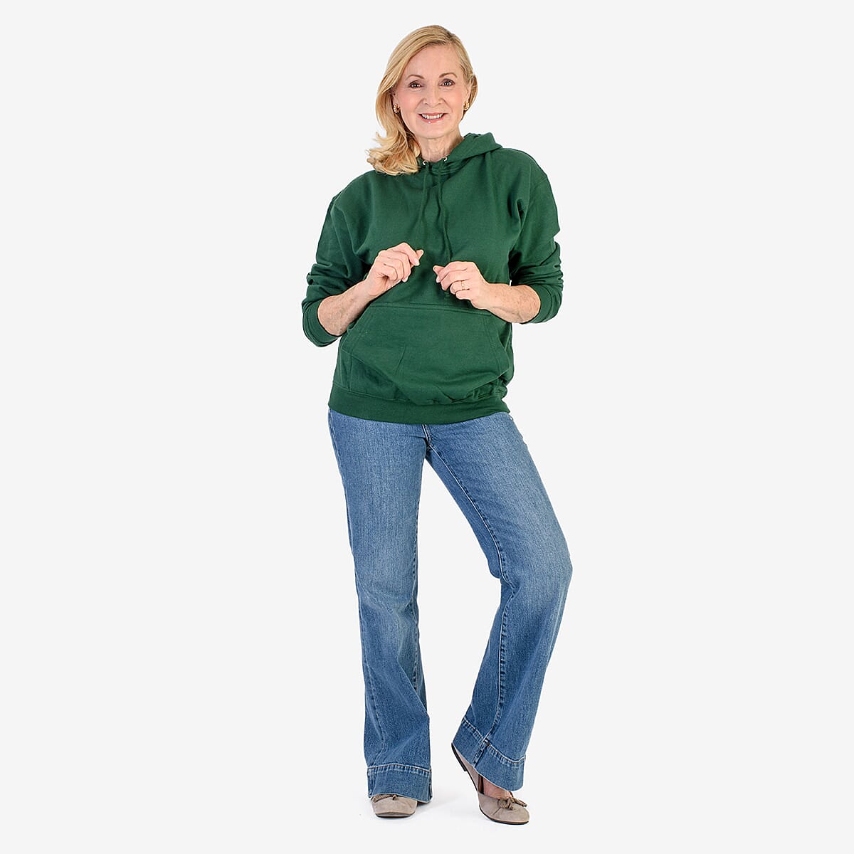 Front Pocket Cotton Hoodie (Size L) - Green