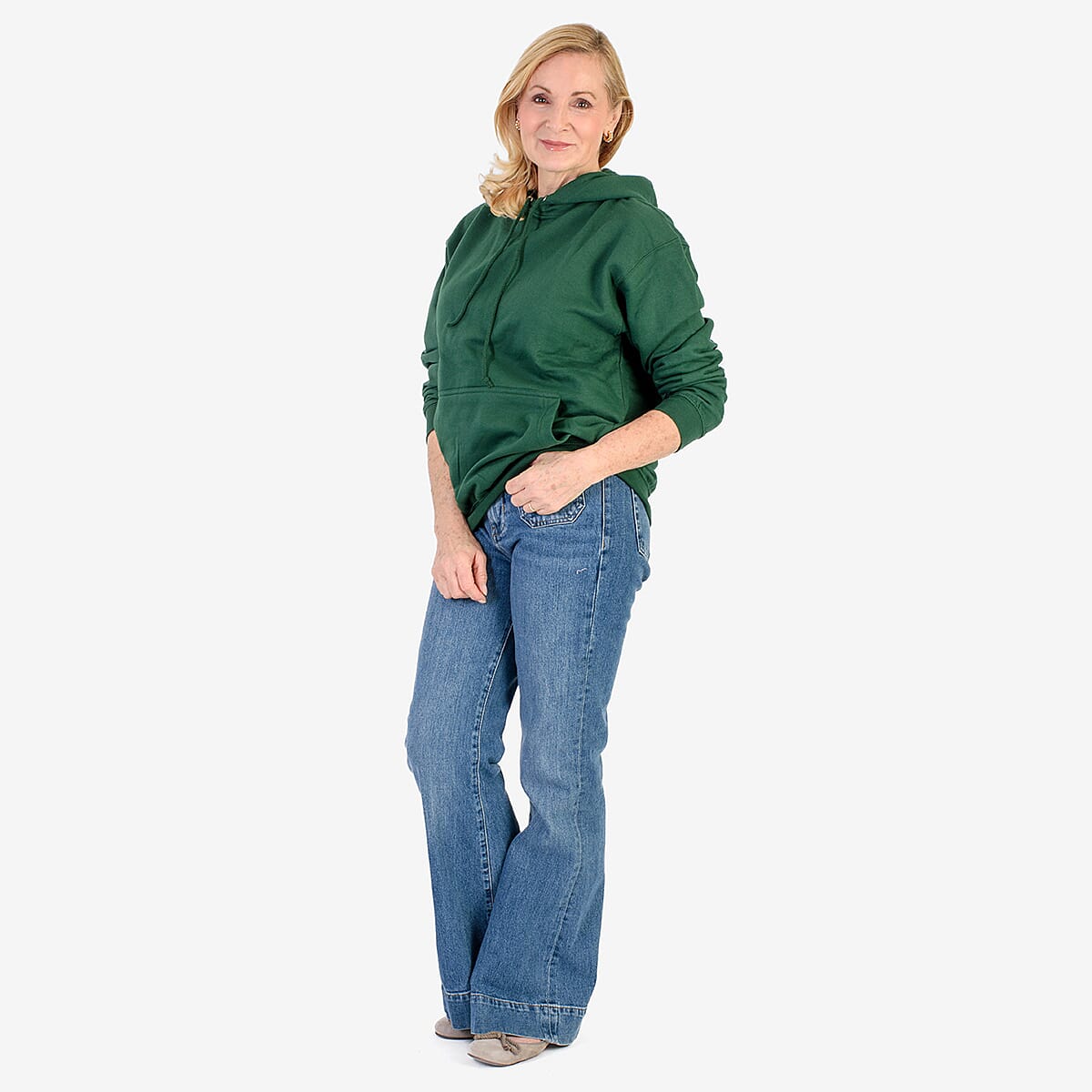 Front Pocket Cotton Hoodie (Size L) - Green