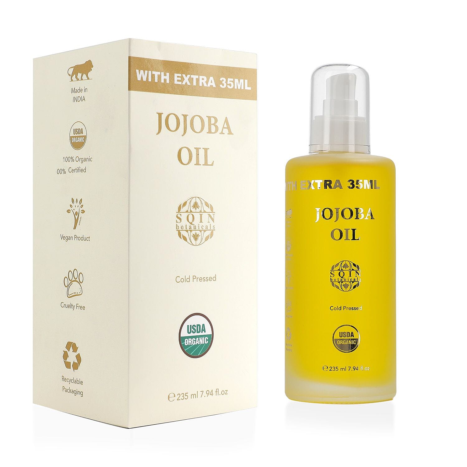 Sqin Botanicals Cold Pressed Natural Jojoba Oil - 200 ml -EXTRA 35 ml ...