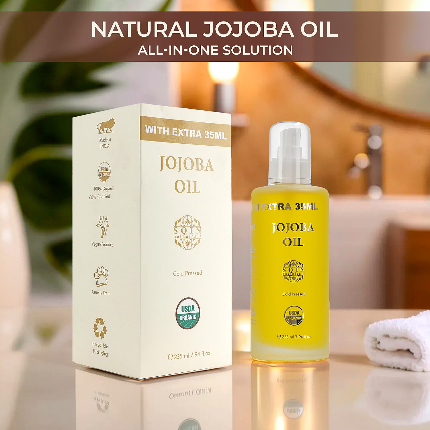 Sqin Botanicals Cold Pressed Natural Jojoba Oil (Vol. 235 ml)