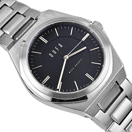 WACHSMANN MEN Hybrid Meca-Quartz Seiko 3-Hand Movt. Black Dial 5 ATM WR in Stainless Steel Bracelet