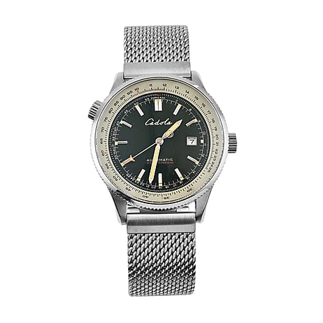 CADOLA  Aviateur 3 Hands with Date Skyward Green Dial 10 ATM WR Watch with Stainless Steel Strap