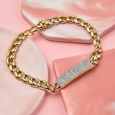 LIMITED EDITION 9K Yellow Gold  Diamond Curb Bracelet Gold Wt 22.00 GM 8.5 inch