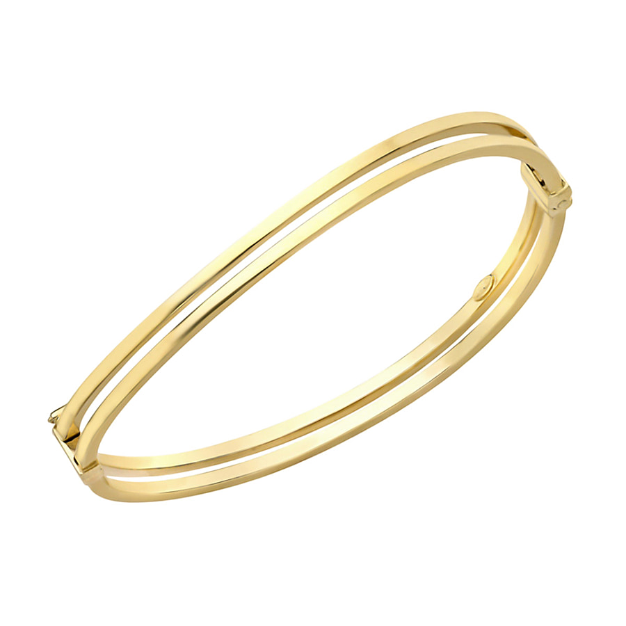9K Yellow Gold Double Square Tube Wave Bangle (Size 7), Gold Wt. 4.90 GM