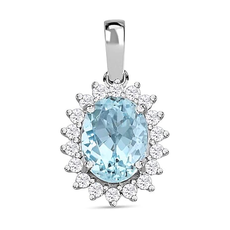 18K W Gold  AAA   Santamaria Aquamarine ,  White Diamond  SI Pendant 1.40 ct,  Gold Wt. 1.37 Gms  1.400  Ct.