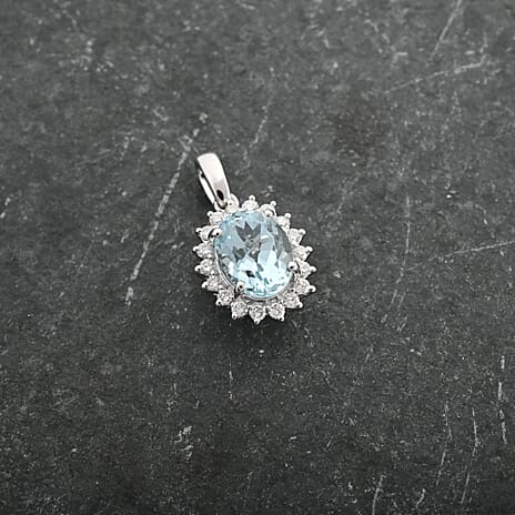 18K W Gold  AAA   Santamaria Aquamarine ,  White Diamond  SI Pendant 1.40 ct,  Gold Wt. 1.37 Gms  1.400  Ct.
