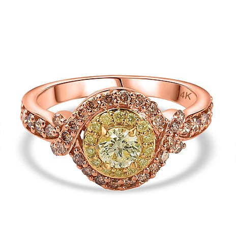 14K Rose Gold Certified Natural Yellow and Champagne Diamond I1-I2) Ring 1.00 Ct.