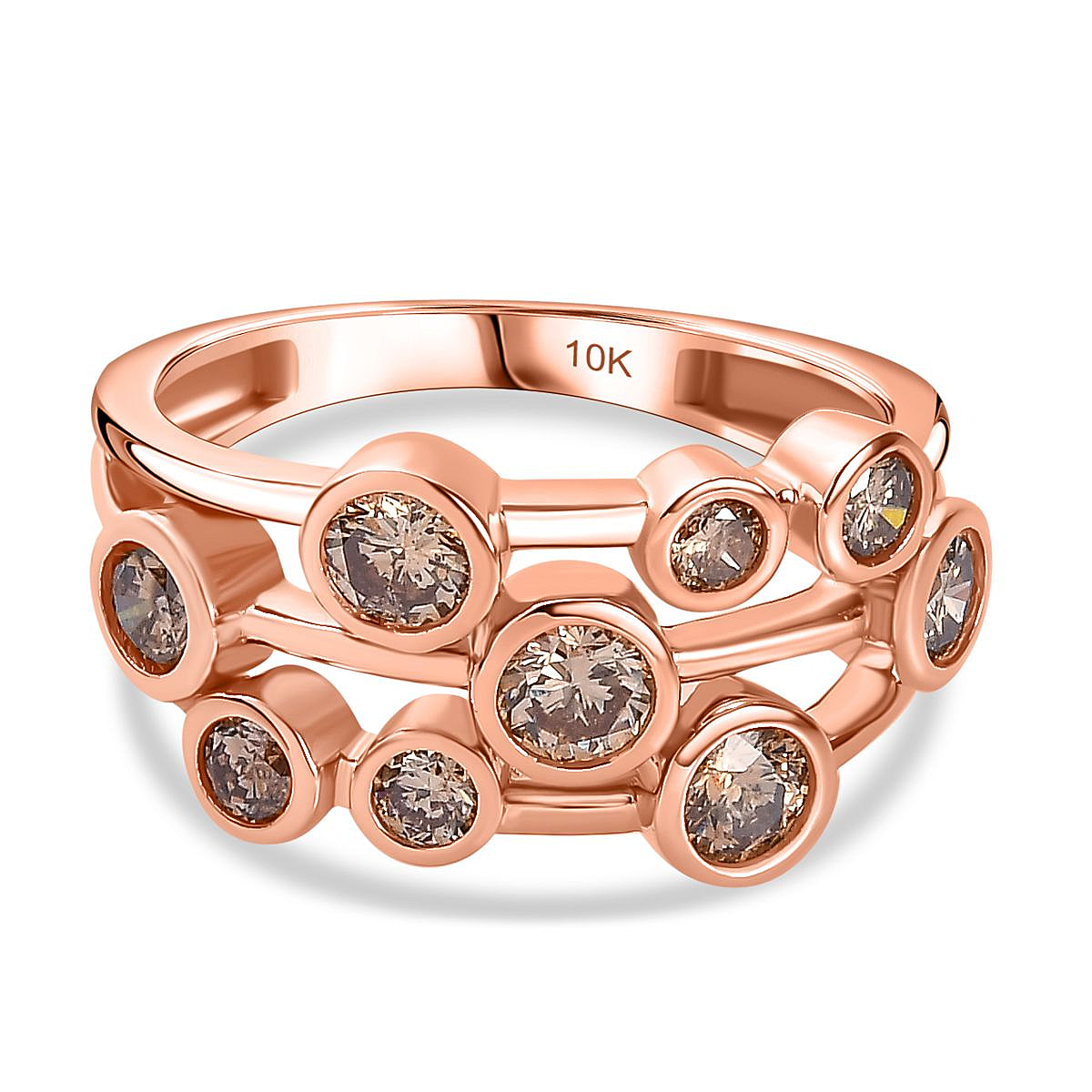 First Time Ever- 10K Rose Gold Certified Natural Champagne Diamond Bubble Ring 1.00 Ct