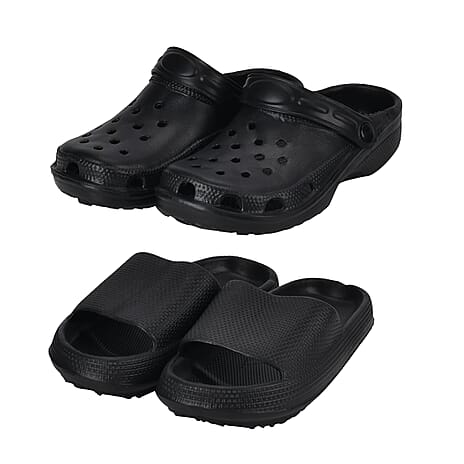 Set of 2 Ladies Lightweight Cushioned Sandals and Sliders (Size 3-4) - Blalck