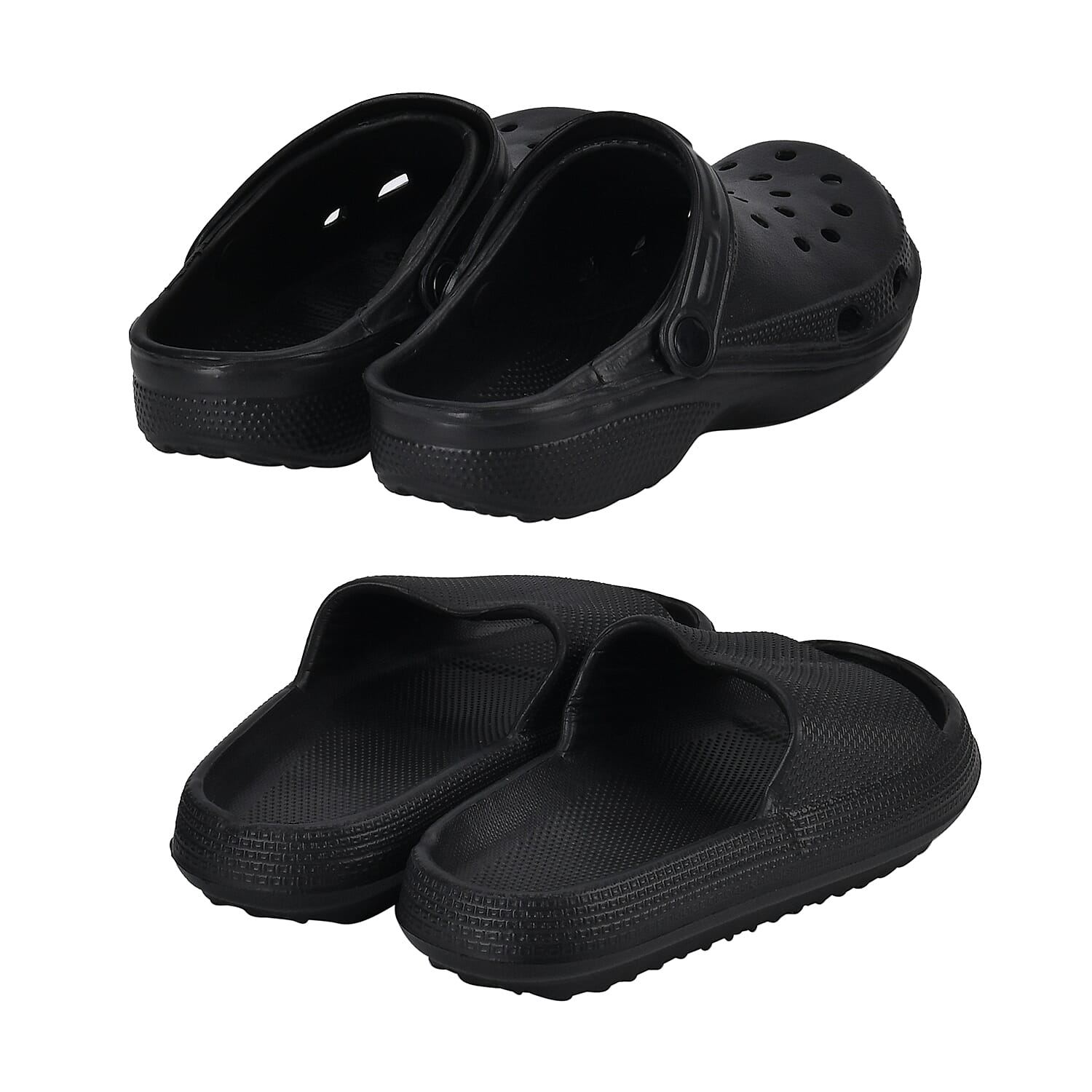 Set of 2 EVA Ladies Super-lightweight Cushioned Sandals and Sliders (Size 3-4) - Black