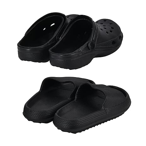 Set of 2 Ladies Lightweight Cushioned Sandals and Sliders (Size 3-4) - Blalck