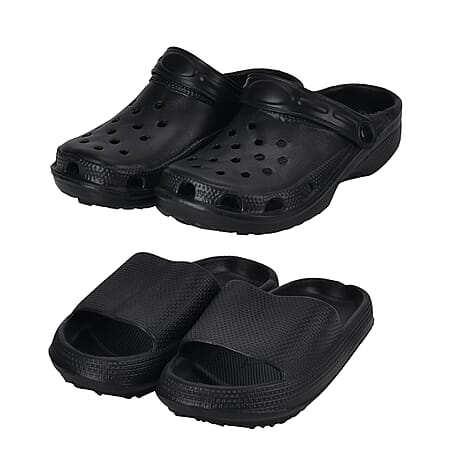 Set of 2 Ladies Lightweight Cushioned Sandals and Sliders (Size 5-6) - Black