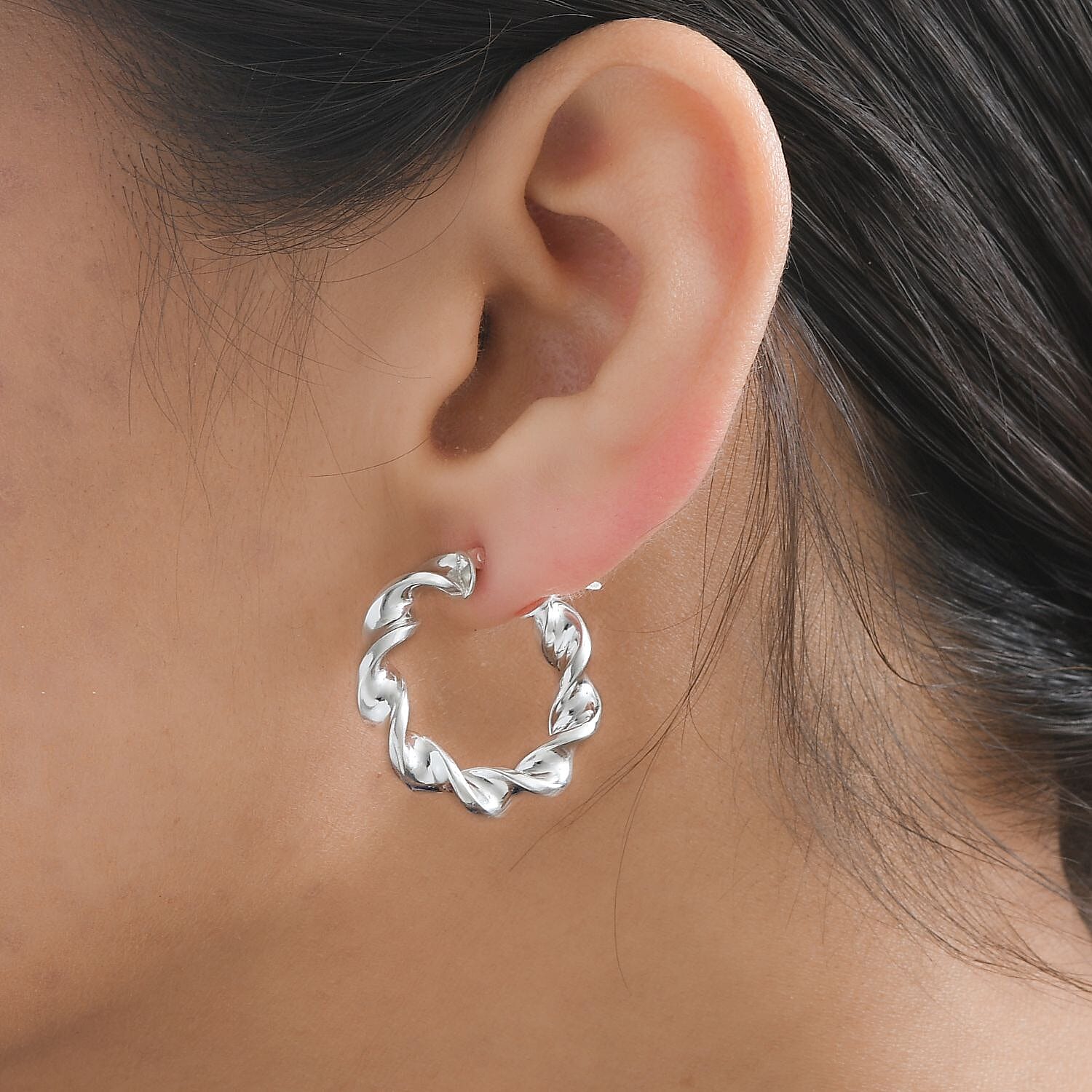 Platinum Overlay Sterling Silver Twisted Hoop Earrings
