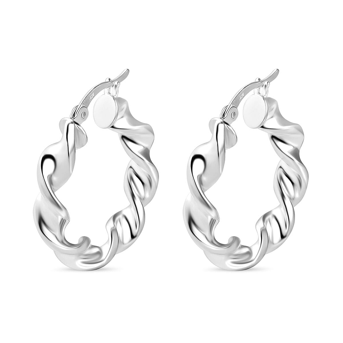 Platinum Overlay Sterling Silver Twisted Hoop Earrings