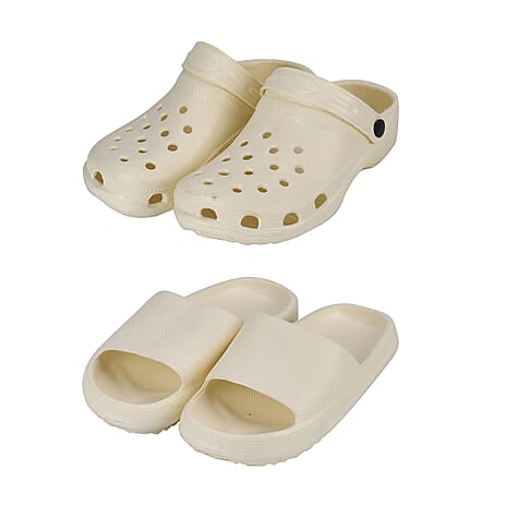 Set of 2 EVA Ladies Super-lightweight Cushioned Sandals and Sliders (Size 7-8) - Cream