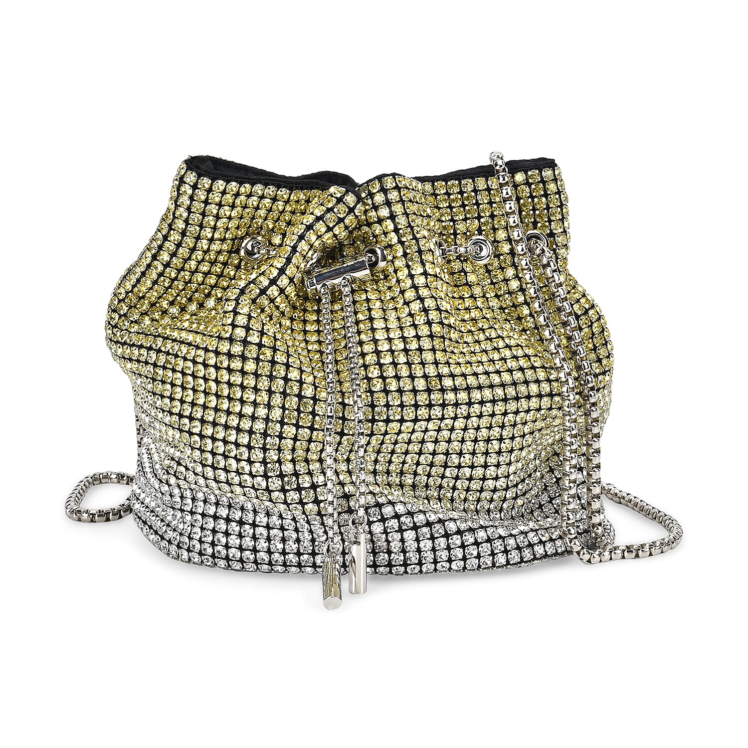 Gradient colour crystal drawstring bucket bag (Size 17x11x17 cm) - Yellow & Yellow