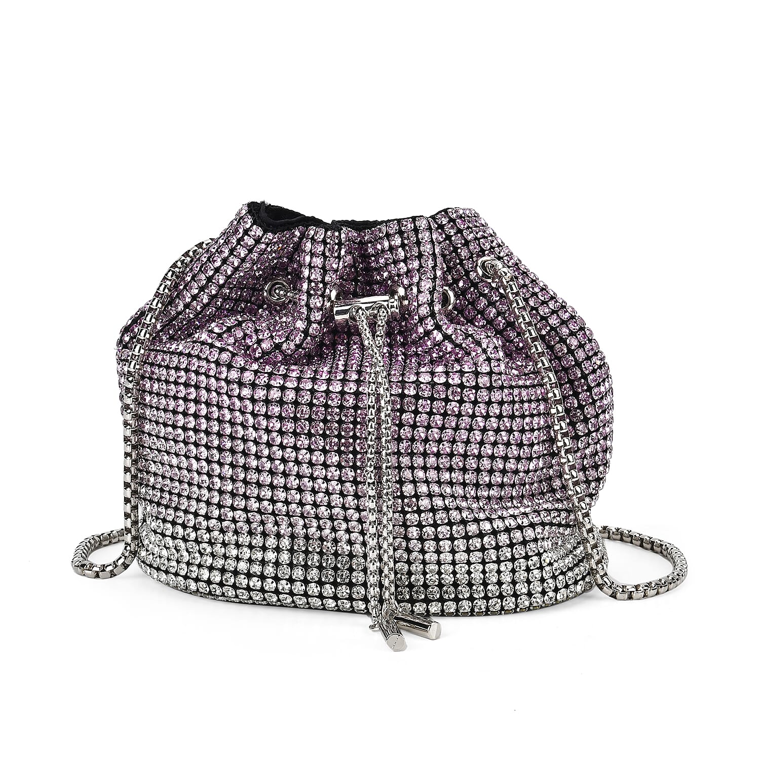 Gradient colour crystal drawstring bucket bag (Size 17x11x17 cm) - Purple & Yellow