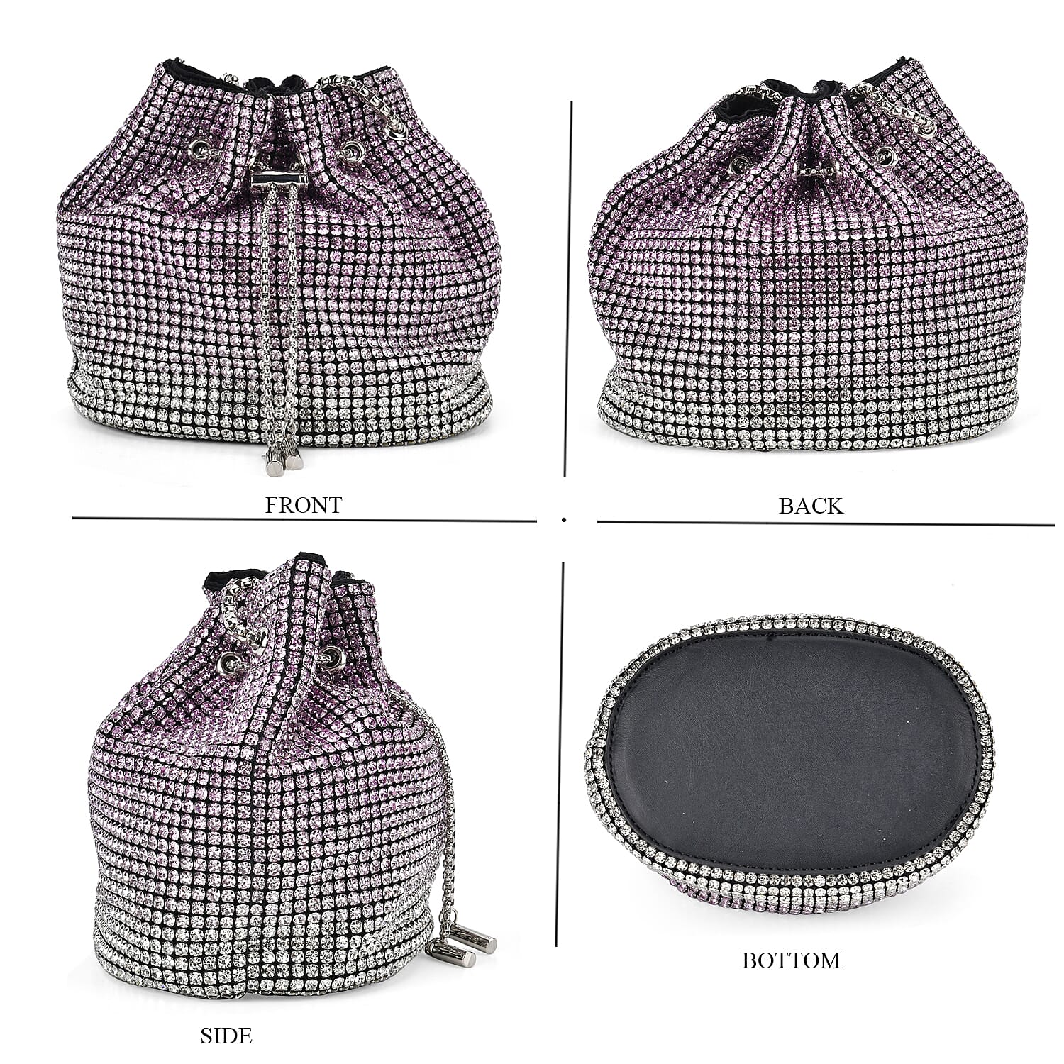 Gradient colour crystal drawstring bucket bag (Size 17x11x17 cm) - Purple & Yellow