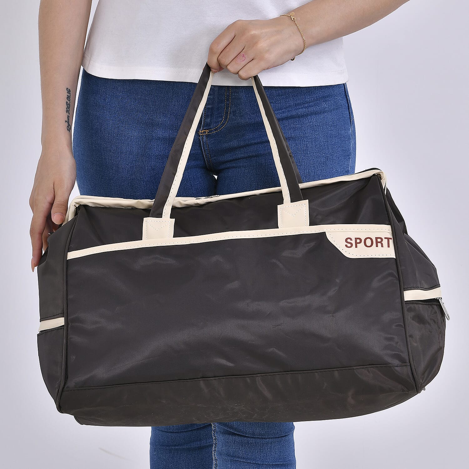 Large Capacity Travel Bag with Top Double Handles - Grey