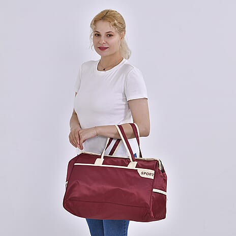 Large Capacity Travel Bag with Top Double Handles - Burgundy