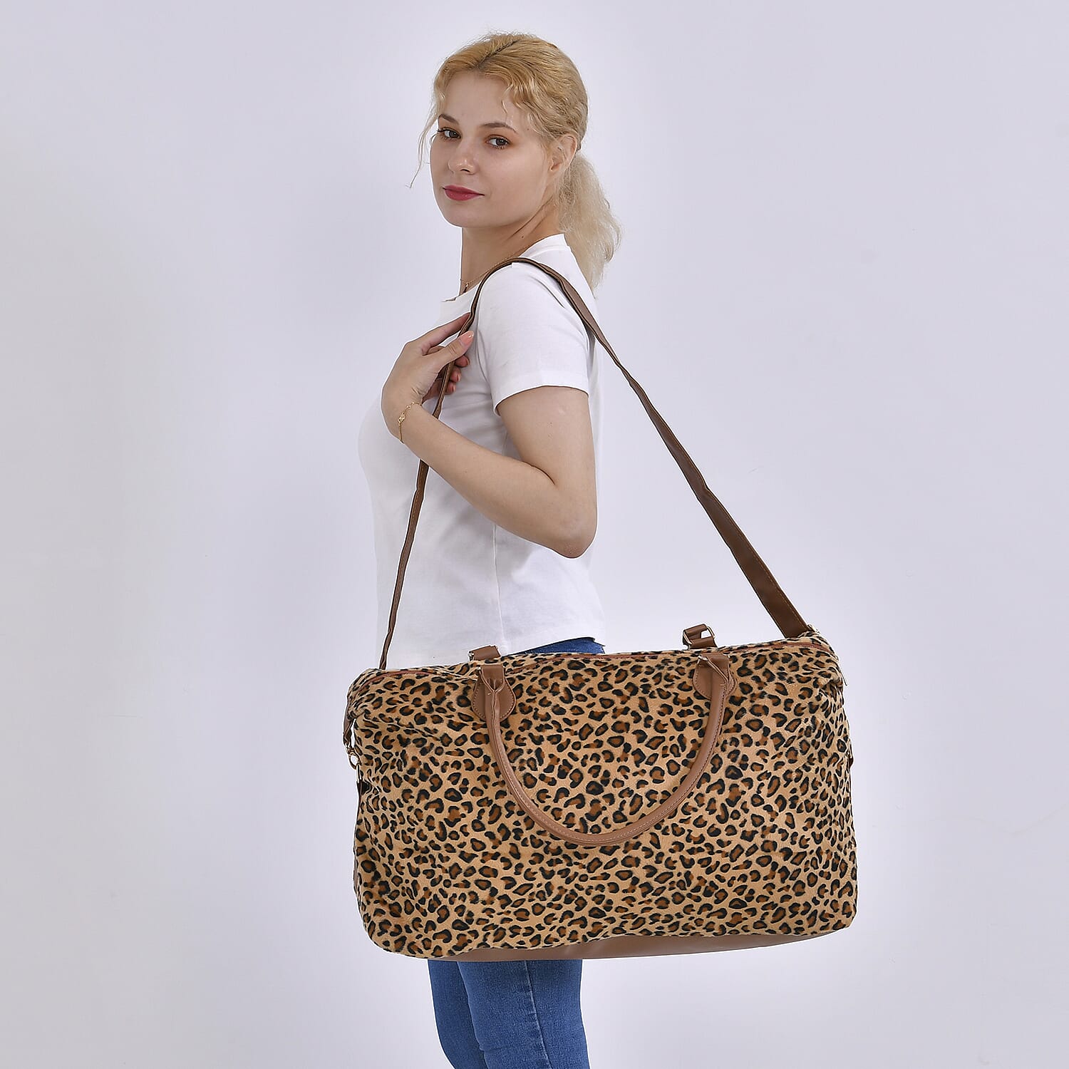 Leopard  Print Travel Bag (Size 50x16x34 cm) - Brown