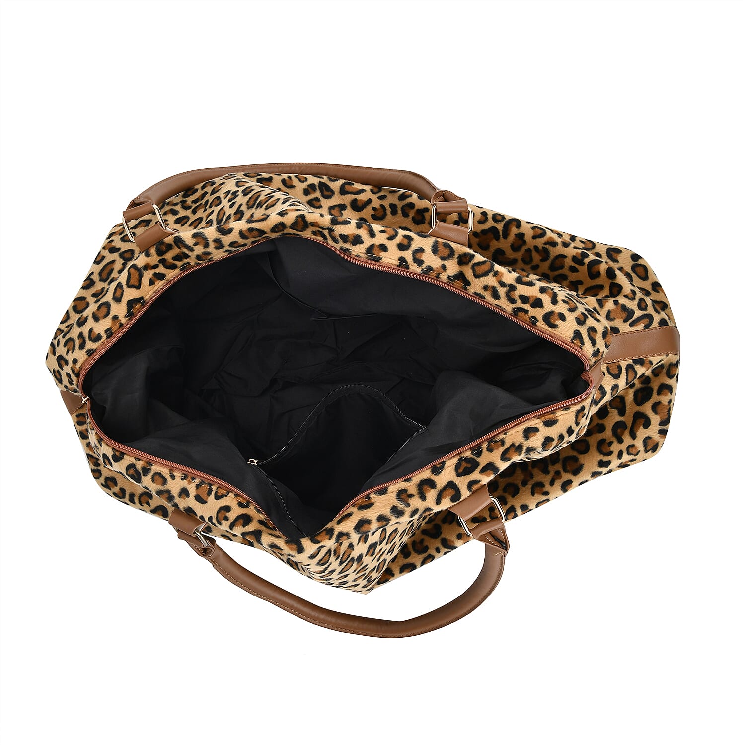 Leopard Printed Travel Bag with Long Strap - Handle Drop - Brown