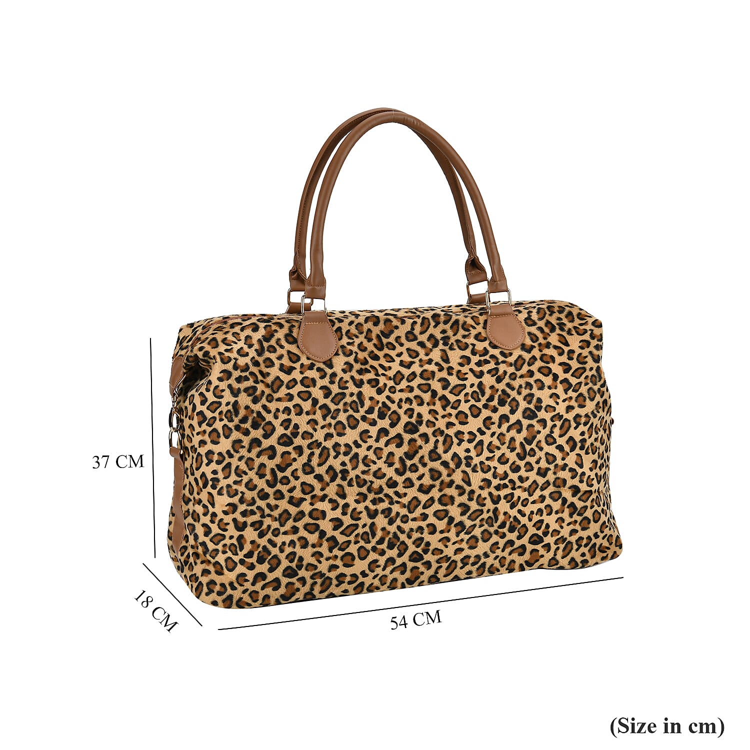 Leopard Printed Travel Bag with Long Strap - Handle Drop - Brown