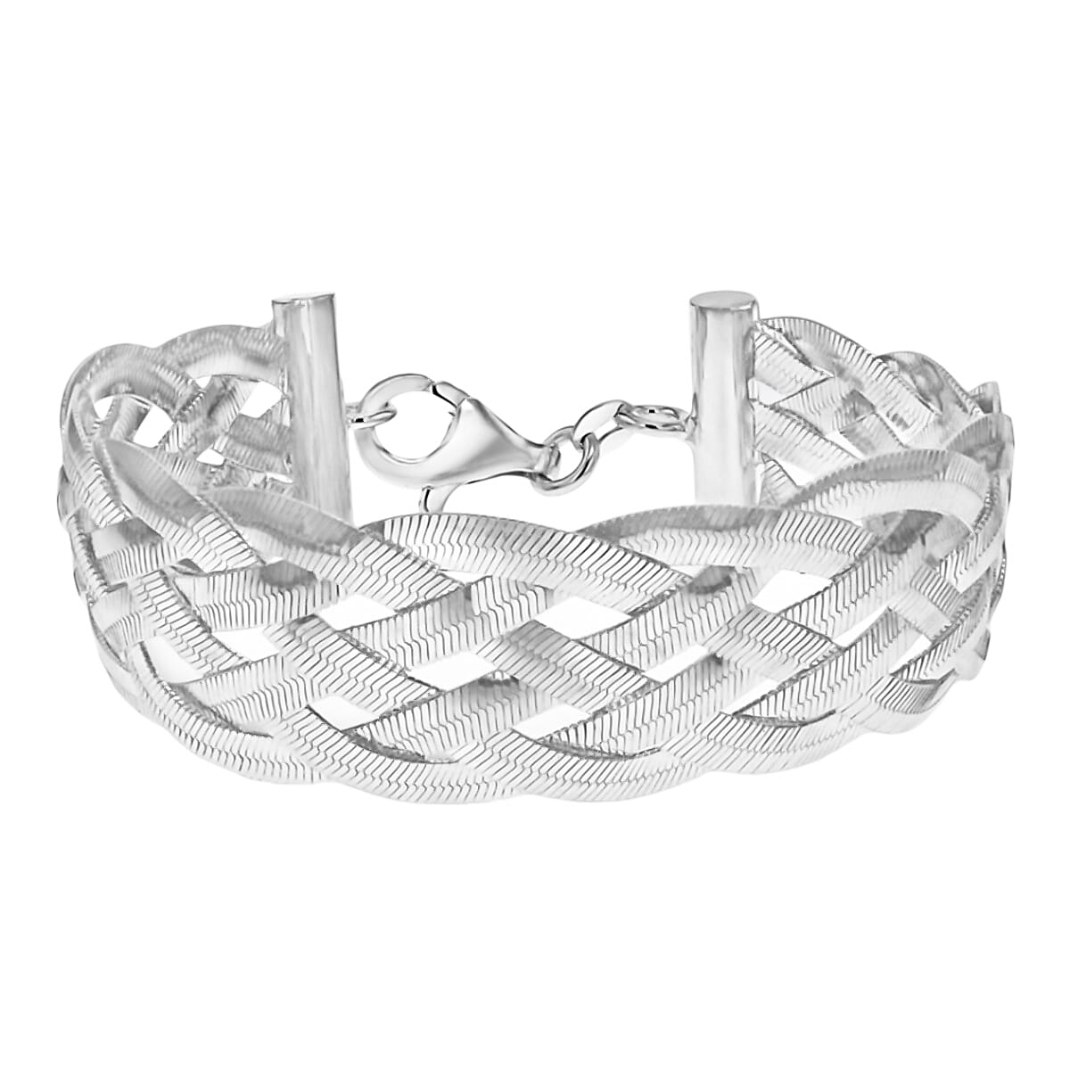 Vicenza Limited Edition - Sterling Silver Braided Shimmer Bracelet (Size - 7.5), Silver Wt. 17.80 Gms