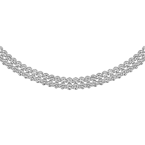 Vicenza Luxury Edition - Rhodium Overlay Sterling Silver Double Row Round CZ Tennis Necklace (Size - 16.5)