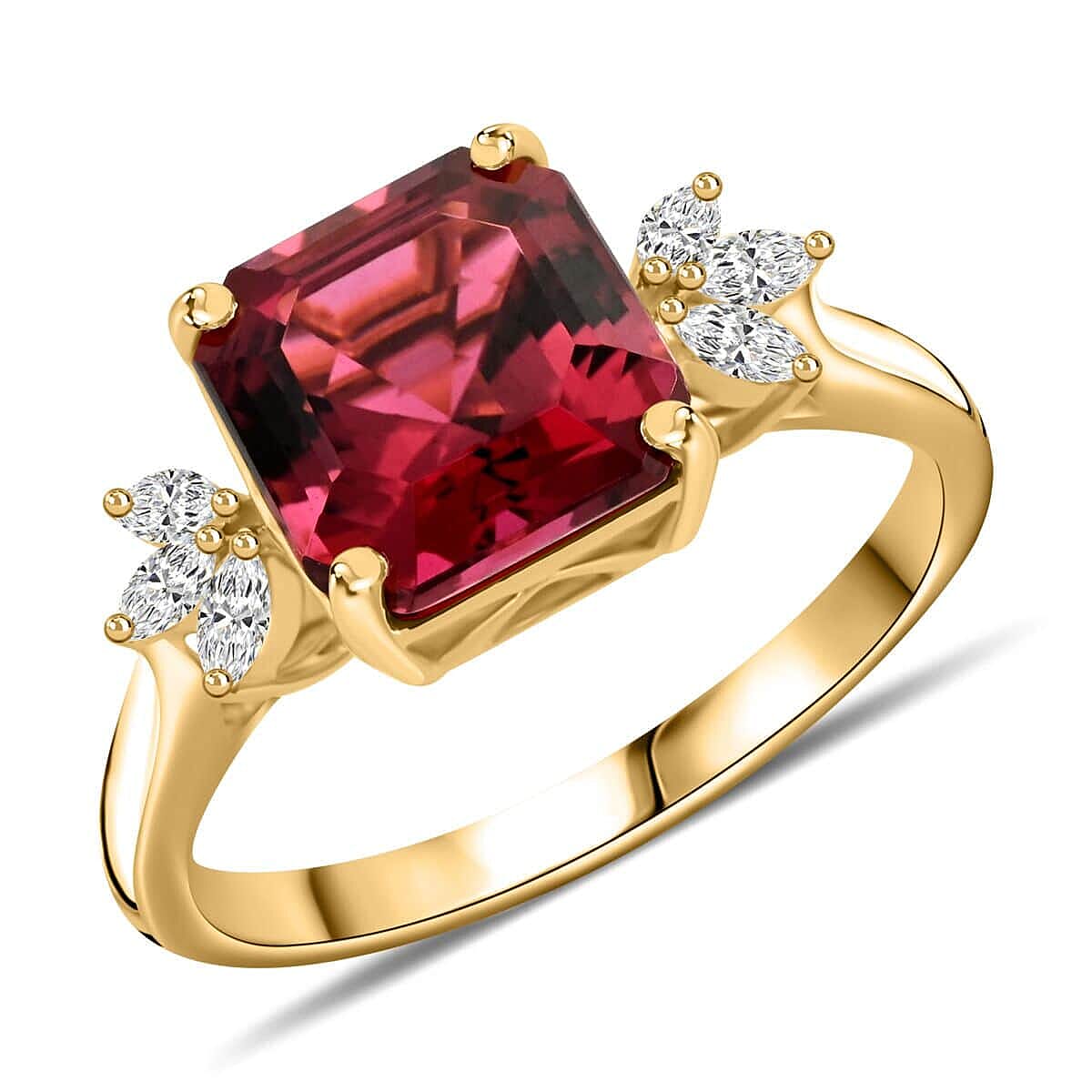 18K Yellow Gold  AAA   Rubellite ,  White Diamond  SI Ring 2.90 ct,  Gold Wt. 3.84 Gms  2.900  Ct.