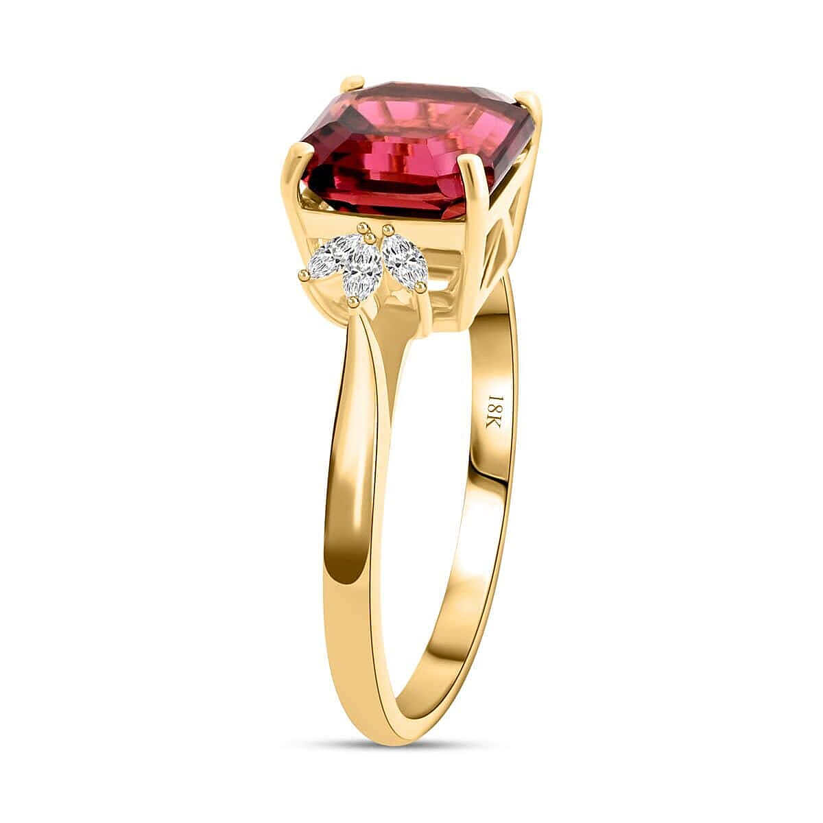 18K Yellow Gold  AAA   Rubellite ,  White Diamond  SI Ring 2.90 ct,  Gold Wt. 3.84 Gms  2.900  Ct.
