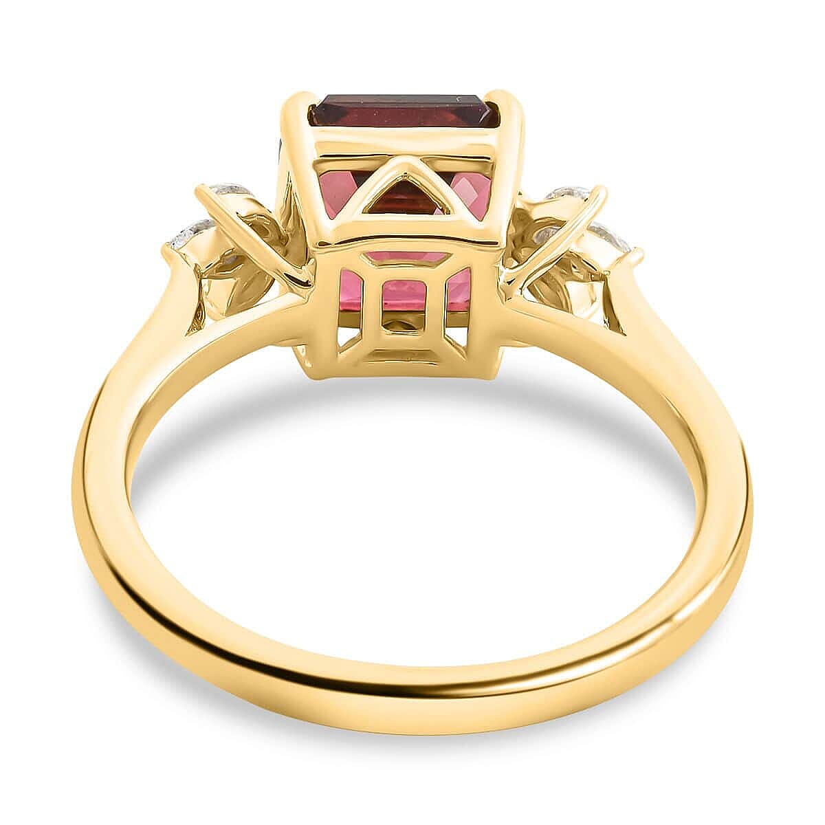 18K Yellow Gold  AAA   Rubellite ,  White Diamond  SI Ring 2.90 ct,  Gold Wt. 3.84 Gms  2.900  Ct.