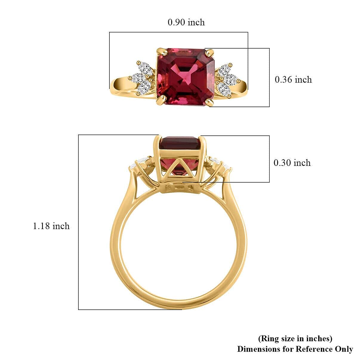 18K Yellow Gold  AAA   Rubellite ,  White Diamond  SI Ring 2.90 ct,  Gold Wt. 3.84 Gms  2.900  Ct.