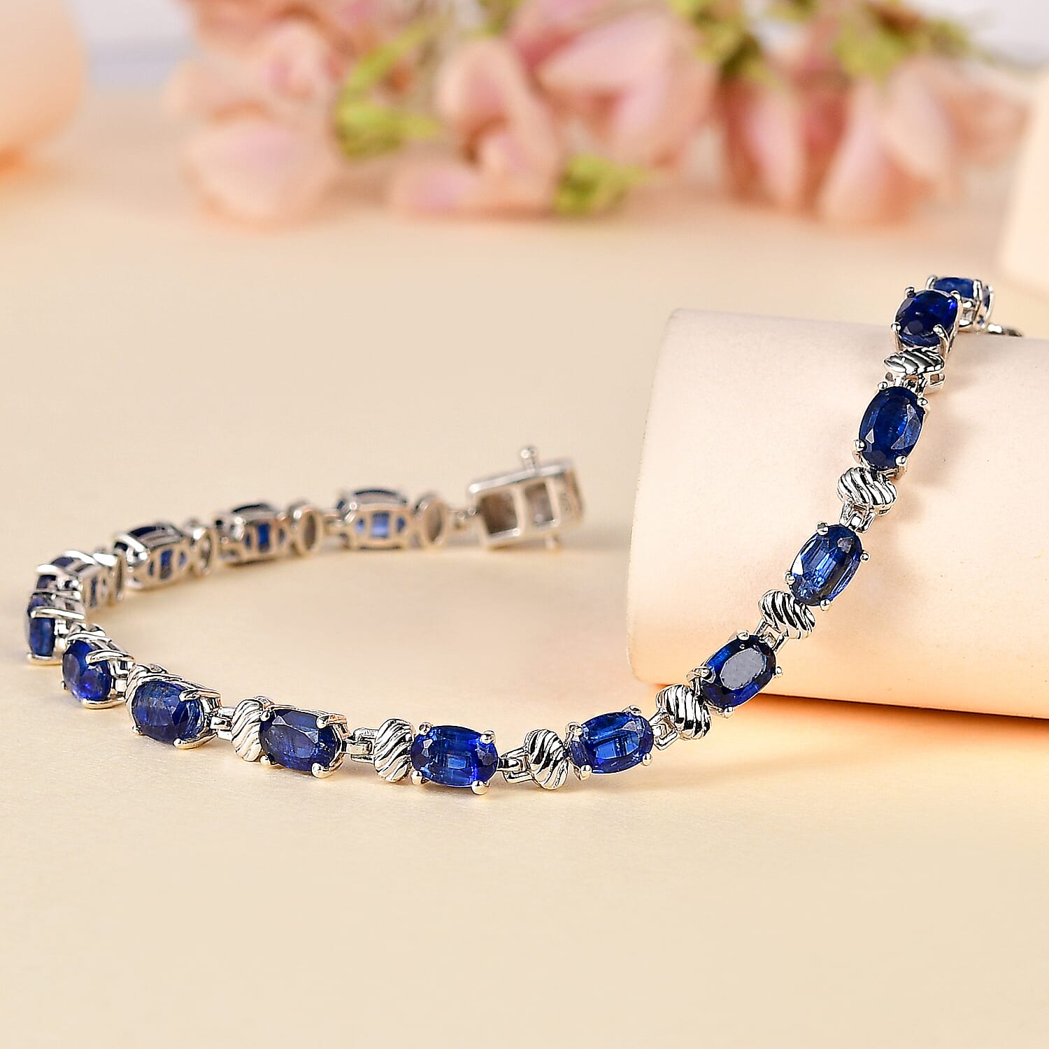 Natural Premium Kashmir Kyanite & Zircon Bracelet (Size - 7) in Platinum Overlay Sterling Silver 9.10 Ct