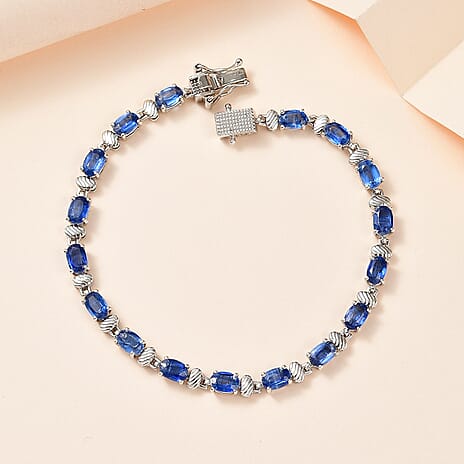 Natural Premium Himalayan Kyanite & Zircon Bracelet (Size - 8) in Platinum Overlay Sterling Silver 11 Ct.