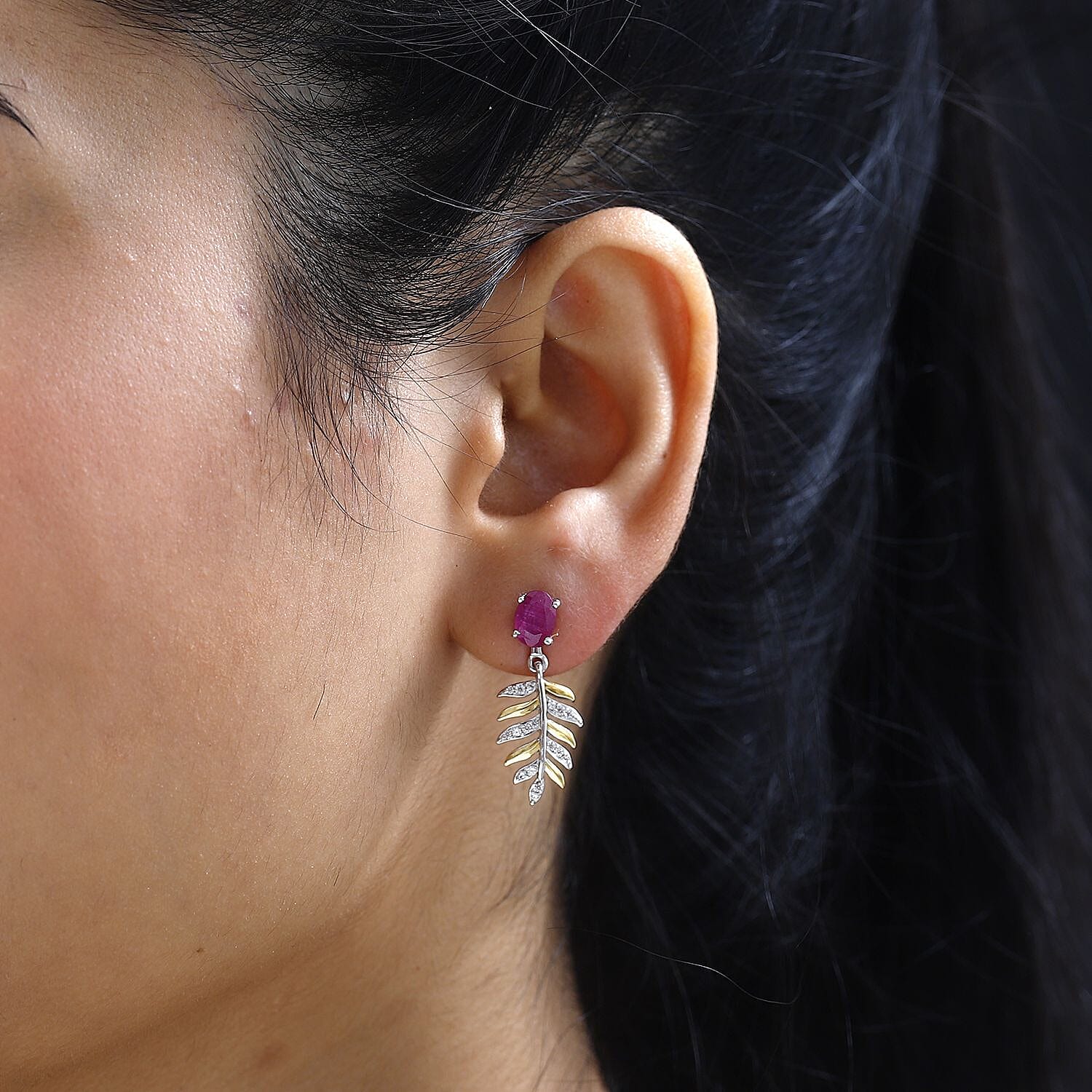 African Ruby & Natural Zircon Dangling Earrings in Sterling Silver 2.70 Ct.