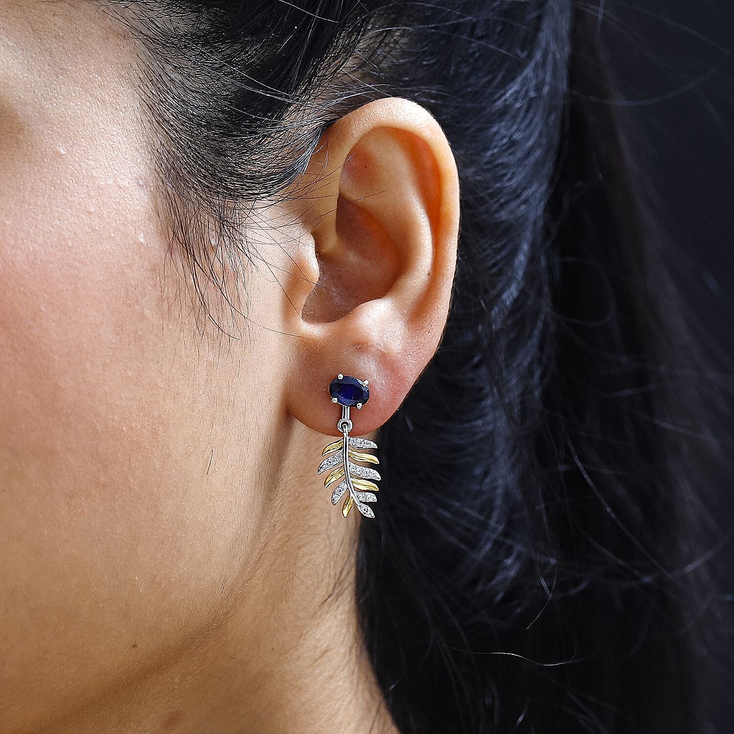 Masoala Sapphire & Natural Zircon Dangle Earrings in Platinum & 18K Vermeil YG Plated Sterling Silver 2.75 Ct.