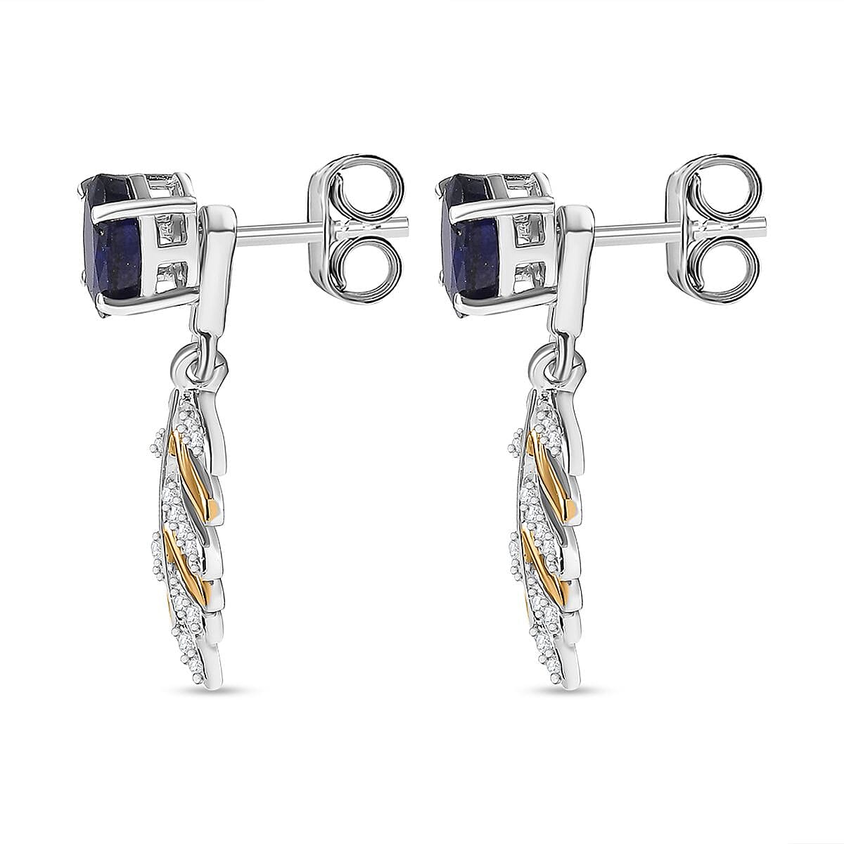 Masoala Sapphire & Natural Zircon Dangle Earrings in Platinum & 18K Vermeil YG Plated Sterling Silver 2.75 Ct.