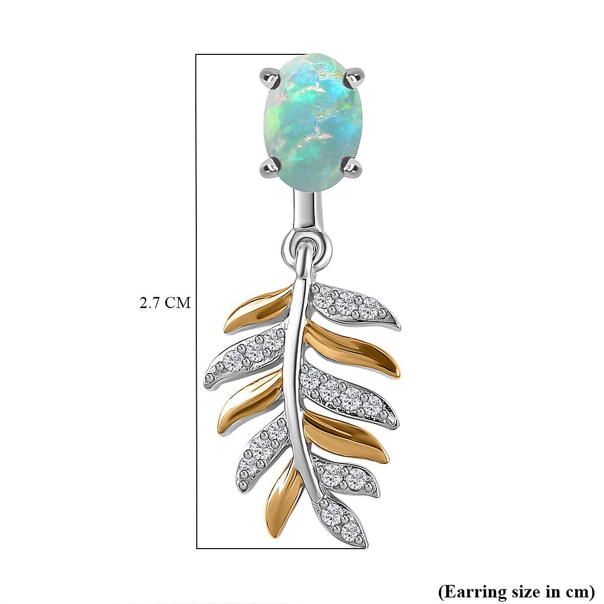Ethiopian Welo Opal & Natural Zircon Leaf Dangle Earrings in Sterling Silver 2.38 Ct