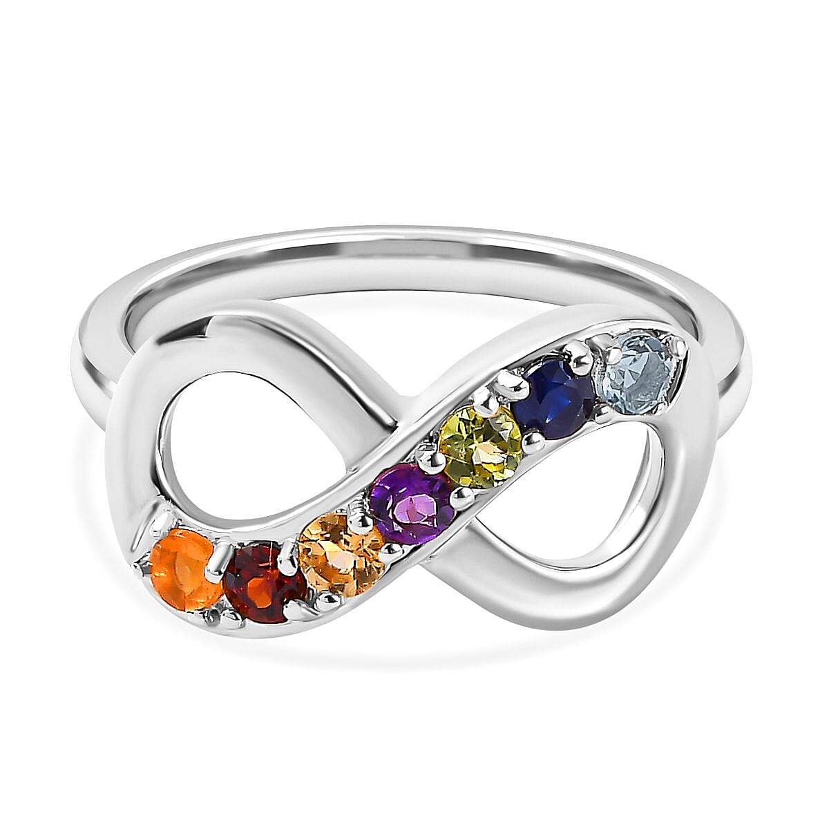Aquamarine & Multi Gemstone Infinity Ring in Platinum Overlay Sterling Silver